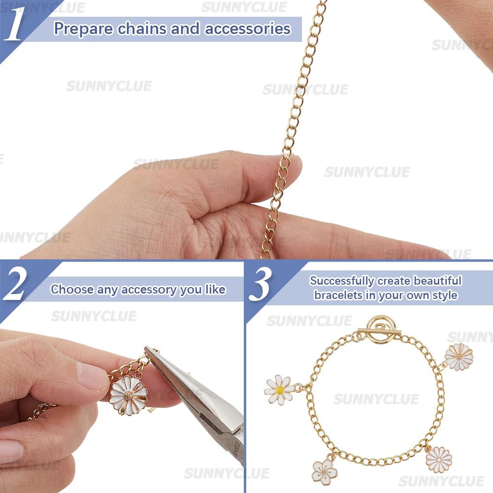 SUNNYCLUE 1 scatola 8 pezzi Braccialetto Cursore Regolabile 304 braccialetto Scorrevole In Acciaio Inossidabile Braccialetto Regolabile Braccialetto Cursore Catena Braccialetti Cursore Estensibile Cat