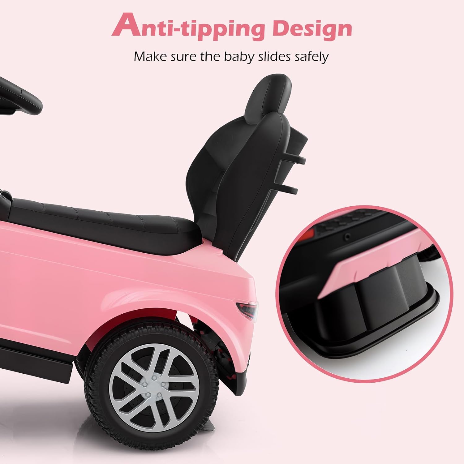 Licensed Push Car for Toddlers by INFANS, 3 in 1 Sliding Walking Car with Push Handle, Horn, Music, Underneath Storage, Foot-to-Floor Ride on Toys for Boys Girls (Pink)