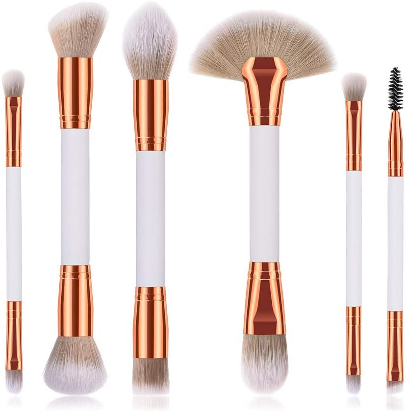 Veepola 6PCS Double-end Makeup Brush Sets Professional Foundation Blending Blush Concealer Eyes Facial Liquid Powder Cream Cosmetics Brush (White)