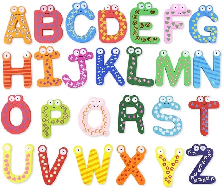 Letras de madera con imán para nevera, juguetes educativos para niños, letras cognitivas para niños, aprendizaje de 26 piezas, imanes de