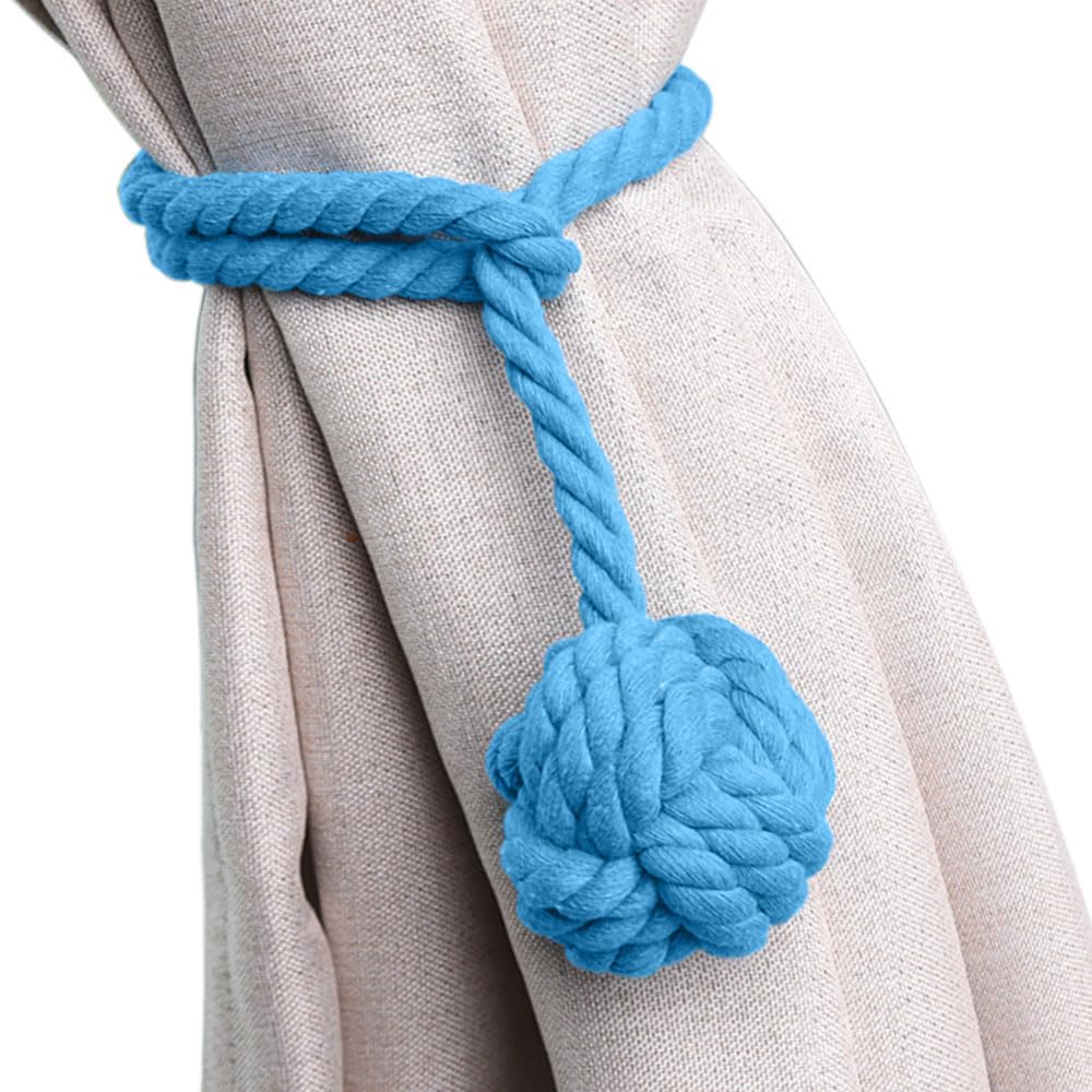 Melaluxe 2 Pack Curtain Tiebacks - Natural Cotton Curtain Rope Tieback, Handmade Rural Decorative Curtain Holdbacks (Blue)