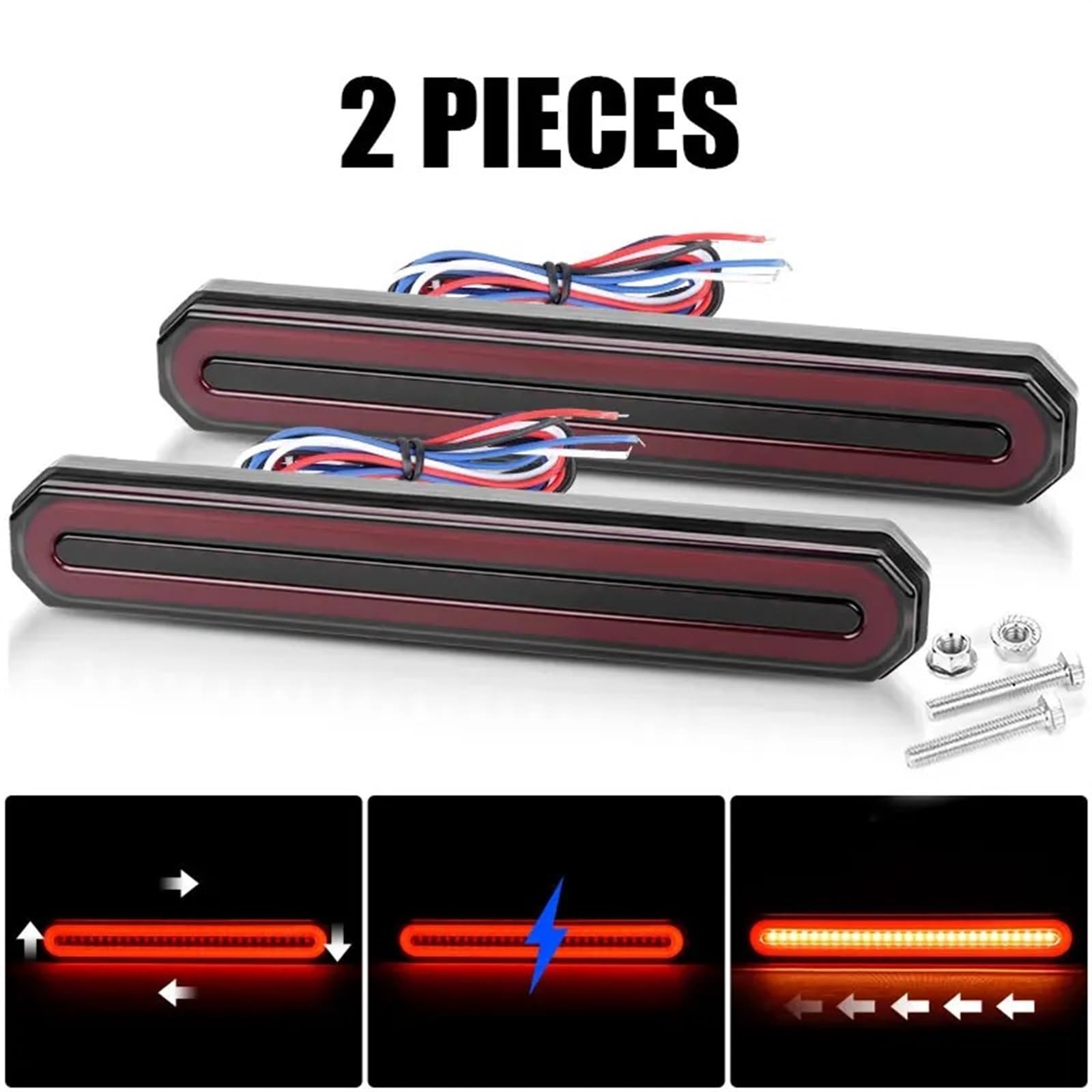 Fanale Posteriore 3 In 1 LED Freno Coda Freccia Luce Stop Sequenziale Flusso Segnale Direzionale DRL Lampada Per Camion Rimorchio ATV UTV Auto Auto 12V 24V Fari Posteriori Auto(2pieces 87leds 220mm)