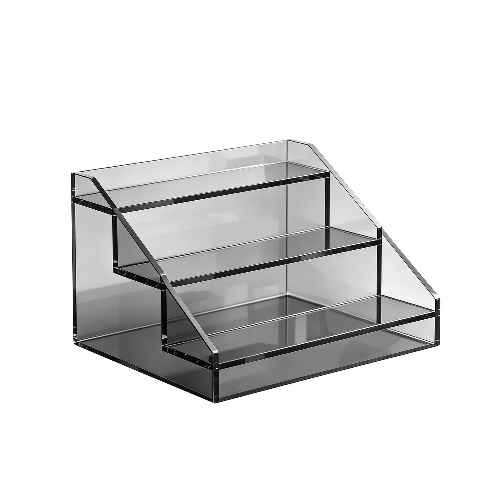 LYFHYSDSP 3 Tier Slanted Acrylic Display Stand, Clear Tiered Countertop Organizer, Scratch Impact Resistant Stable Display Holder for Coffee Bar Kitchen Tea Room Retail(Gray,30cm/11.8in)