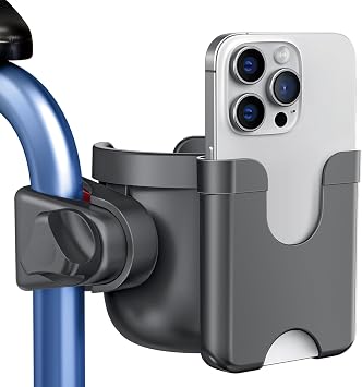 Guiseapue Cup Holder for Walker, Wheelchair Cup Holder with Phone Holder, Rollator Accessories for Seniors & Adults, Drink Holder for Rolling Walker, Wheelchair, Bike, Mobility Scooter, Stroller