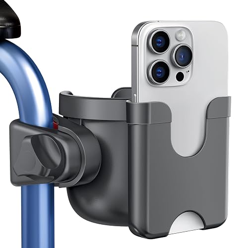 Guiseapue Cup Holder for Walker, Wheelchair Cup Holder with Phone Holder, Rollator Accessories for Seniors & Adults, Drink Holder for Rolling Walker, Wheelchair, Bike, Mobility Scooter, Stroller