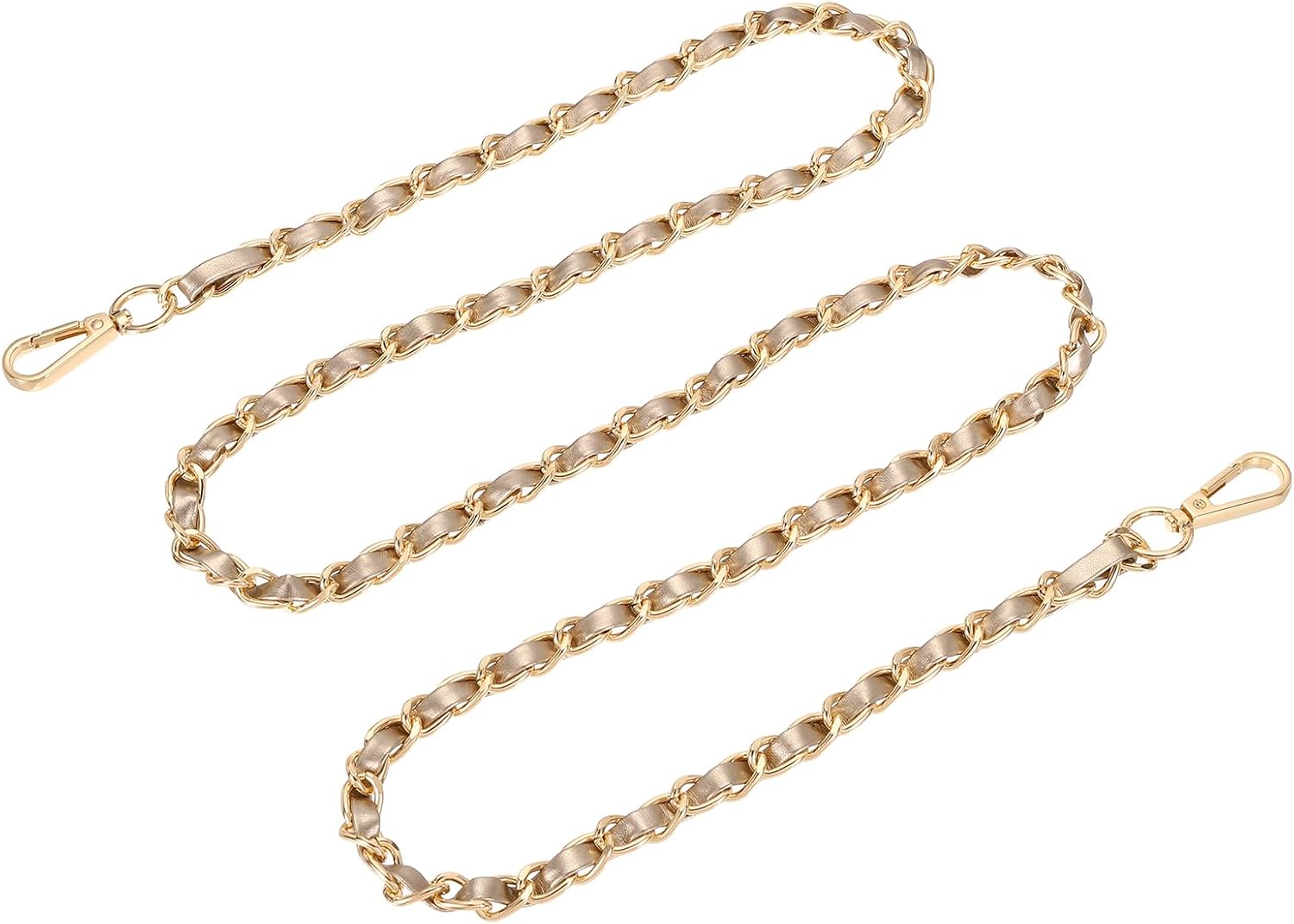 uxcell Purse Chain Strap, 55 Inch Leather Iron Flat Chain Handbag Chains Purse Straps with Buckles for Shoulder and Cross Body Bags (Gold Strap + Gold Chain)