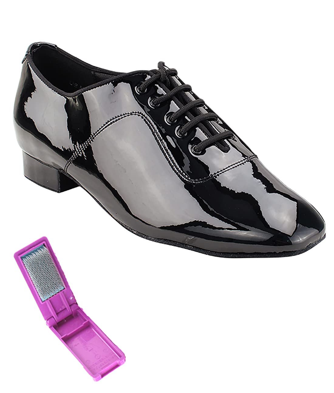 Very Fine Dance Shoes - Mens Standard, Smooth, Waltz Ballroom Dance Shoes - C917101-1-inch Heel and Foldable Brush Bundle - Black Patent - 13