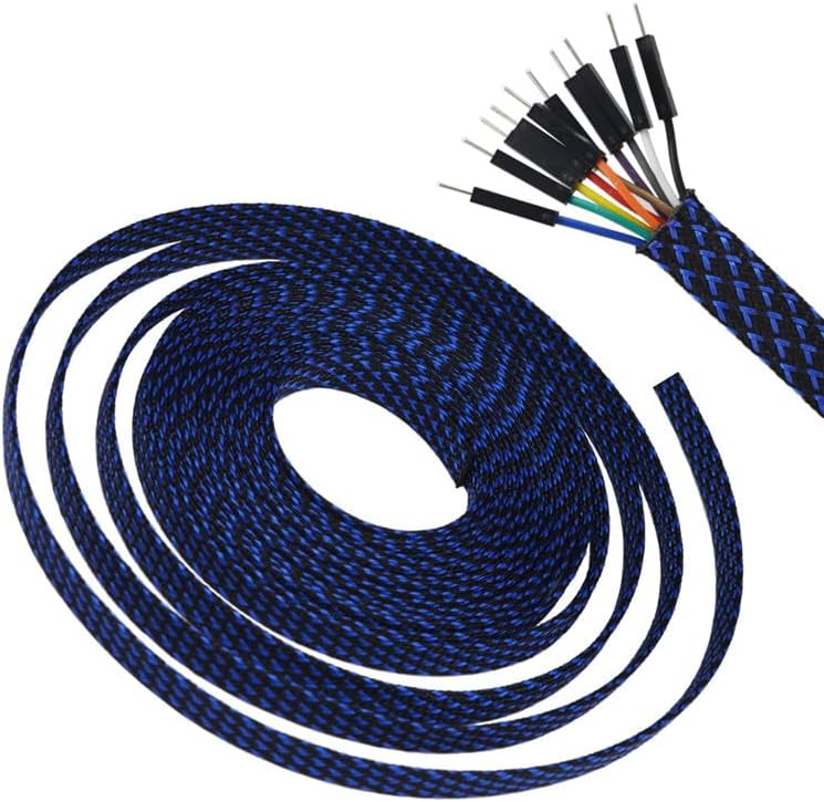 5/10/50/200 Meters Black & Blue 4mm PET Expandable Sleeving High Density Sheathing Plaited Cable Sleeves - (Color: 50m Black Blue)