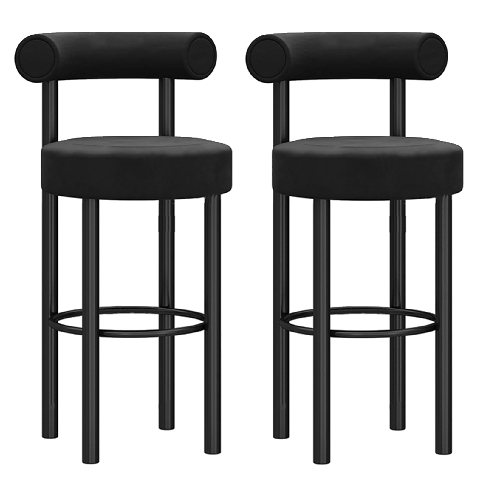 AYCDL Velvet Seat Bar Stools Set of 2 Counter Height Barstools with Footrest for Kitchen Island Pub Breakfast Counter Stylish Bar Chairs,Black-65cm