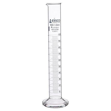 Graduated Cylinder, 100ml - Class A Tolerance 0.50ml - Round Base - Blue Graduations - Borosilicate 3.3 Glass - Eisco Labs