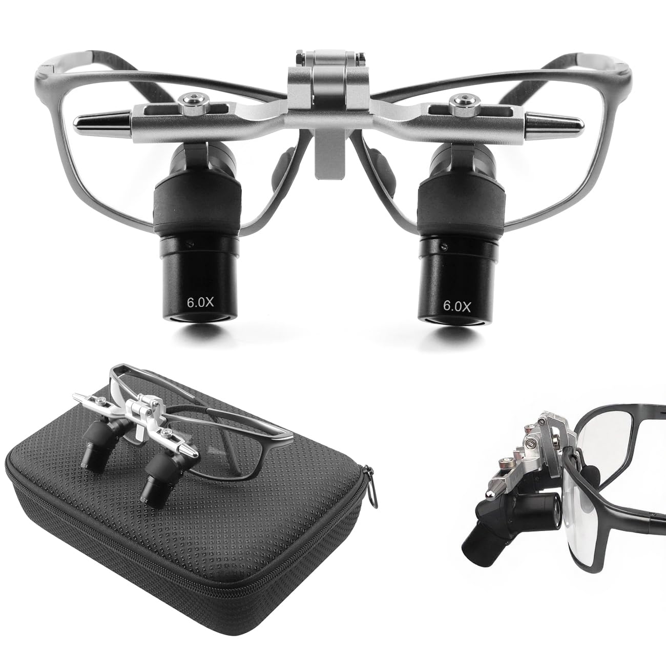 Dental 48 ° Ergo Loupes 4X/5X/6X Magnifying Glass Prevent Bending and Portable Flip Up Ergo Loupes Light Combination Tool (6.0X)