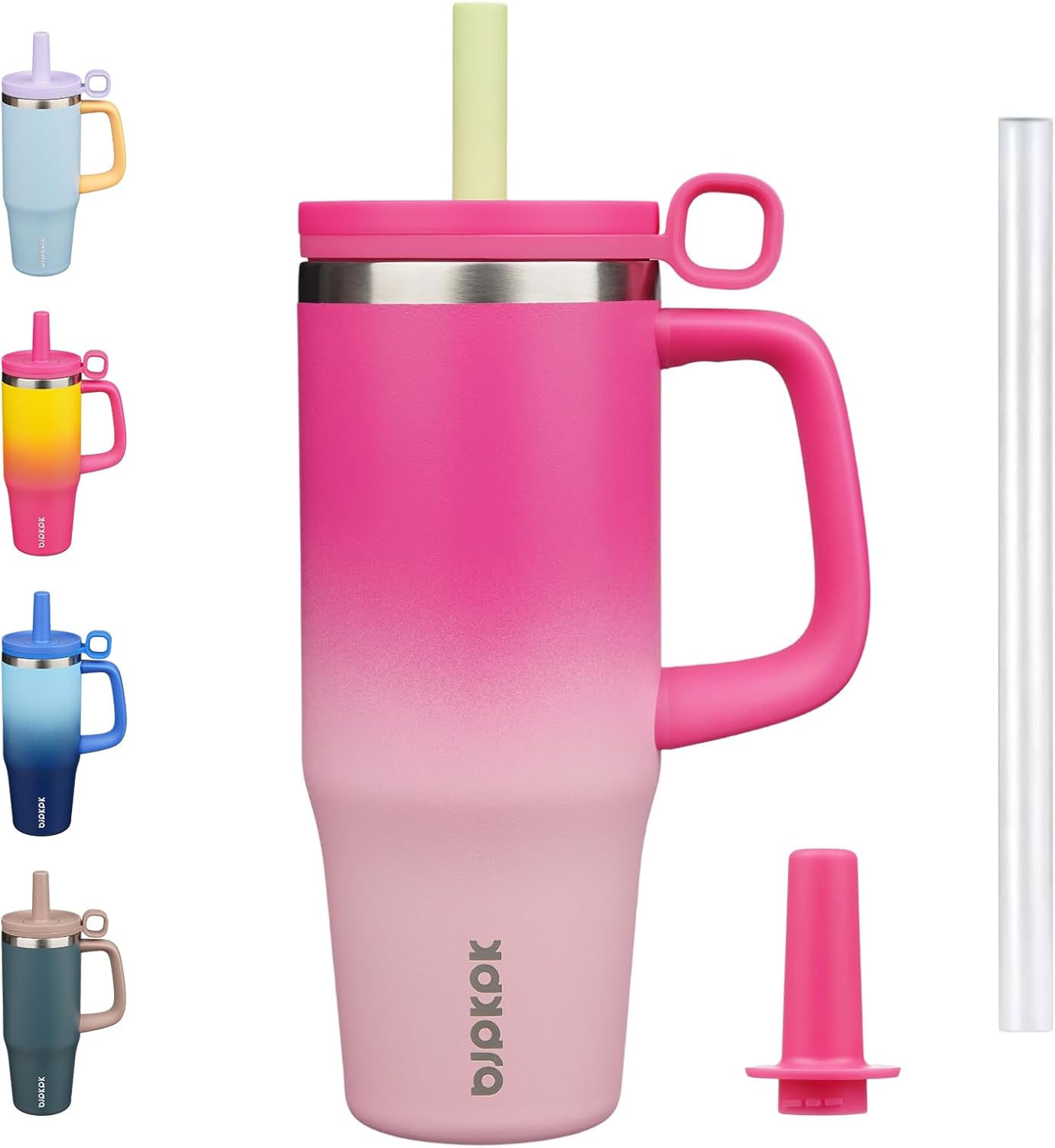 BJPKPK 32oz Stainless Steel Insulated Tumbler with Handle and Straw Travel Coffee Mug Thermal Cups with Lid,Cherry Blossom