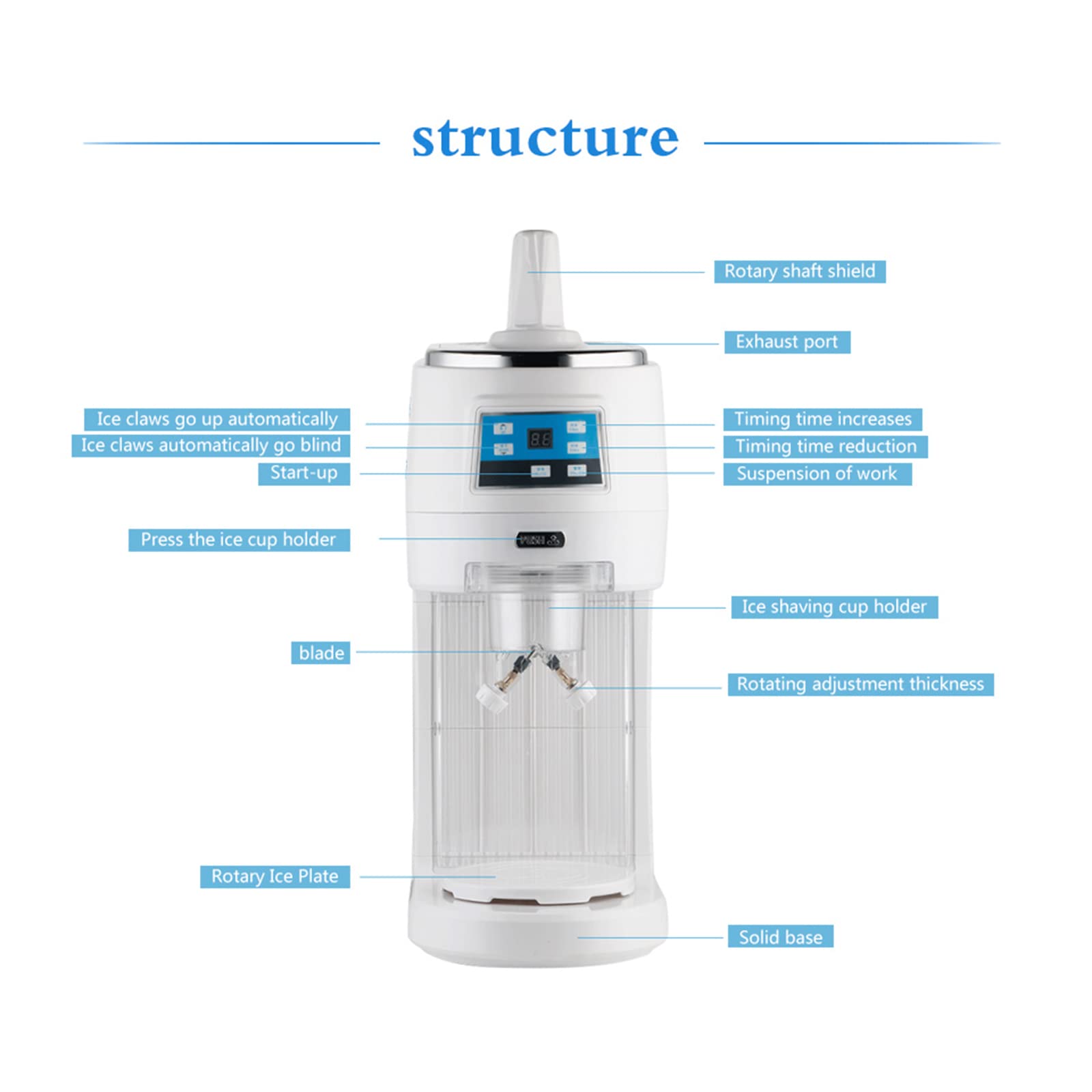 Creatore Automatico di Coni di Neve da 300 W, tritaghiaccio Commerciale, Spessore 1400 Giri/min Regolabile, Macchina per la rasatura del Ghiaccio, Macchina per la rasatura del Ghiaccio