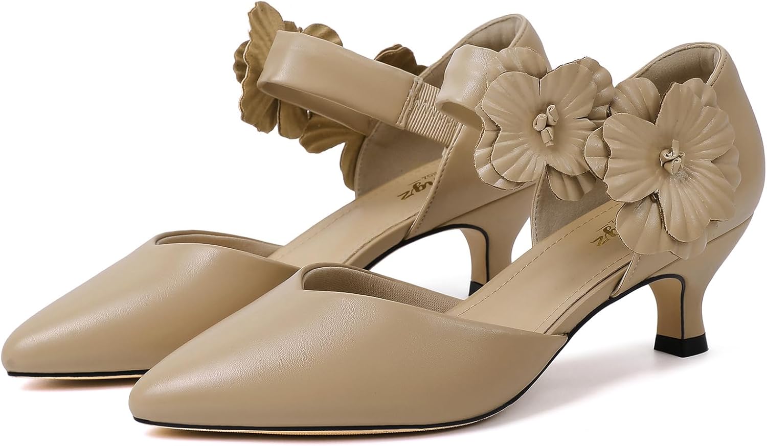 RIBONGZ Black Kitten Heels for Women Low Closed Toe Dressy Pumps Comfortable Slip On Flower Dress Shoes for Wedding Dancing Party Office Work - Image 7