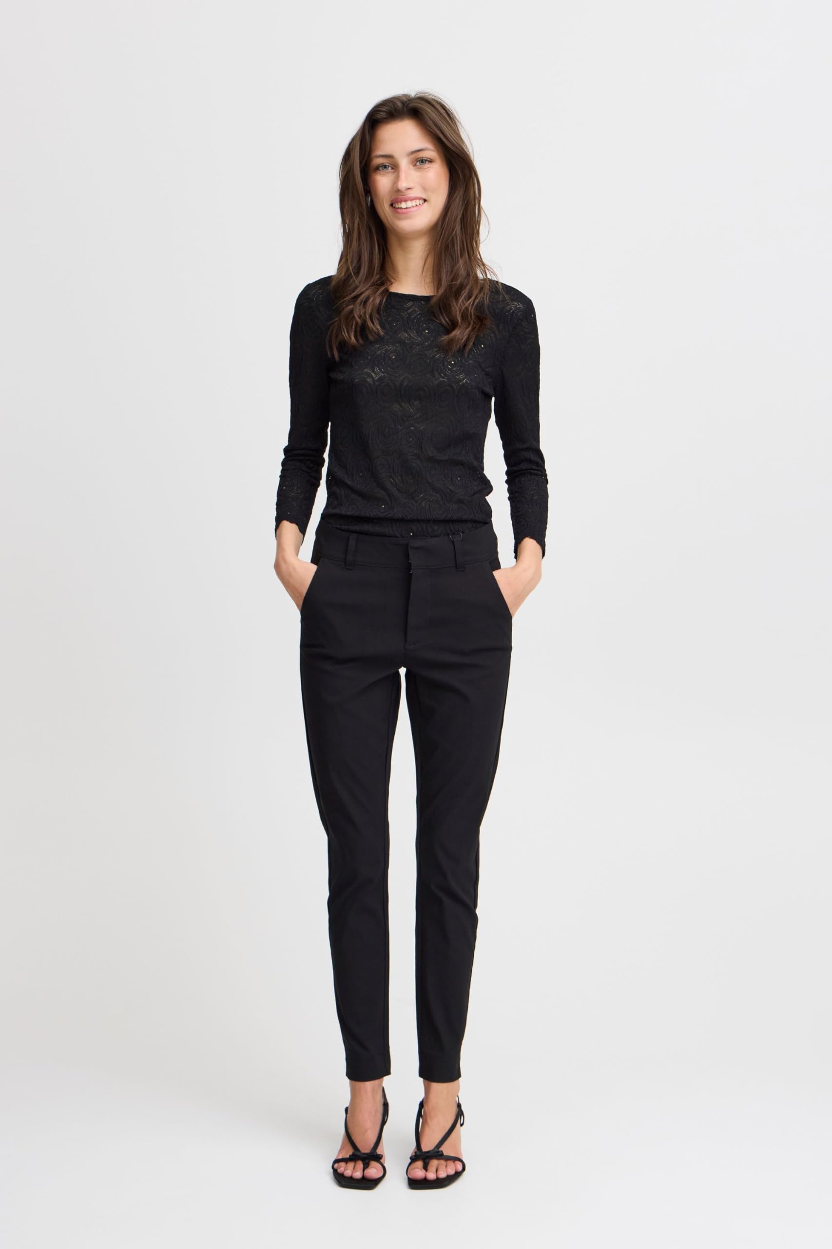b.young BYDIXI Pantalon chino pour femme avec poches latérales, passants de ceinture, élastique, coupe ajustée