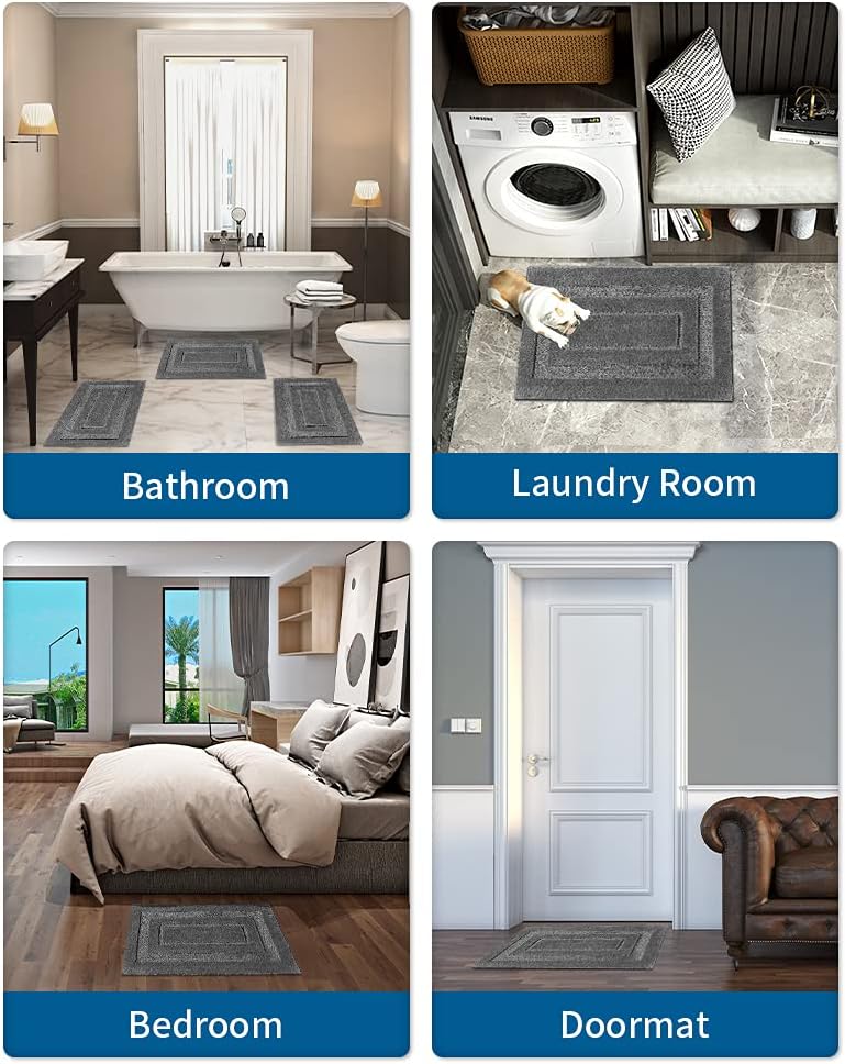 MontVoo Bathroom Mats - Luxury Soft Absorbent Plush Microfiber Gray Bathroom Rugs-Non Slip Washable Bath Mats Bath Rugs for Bathroom-Tub-Shower-Sink-16”x24” : Home & Kitchen