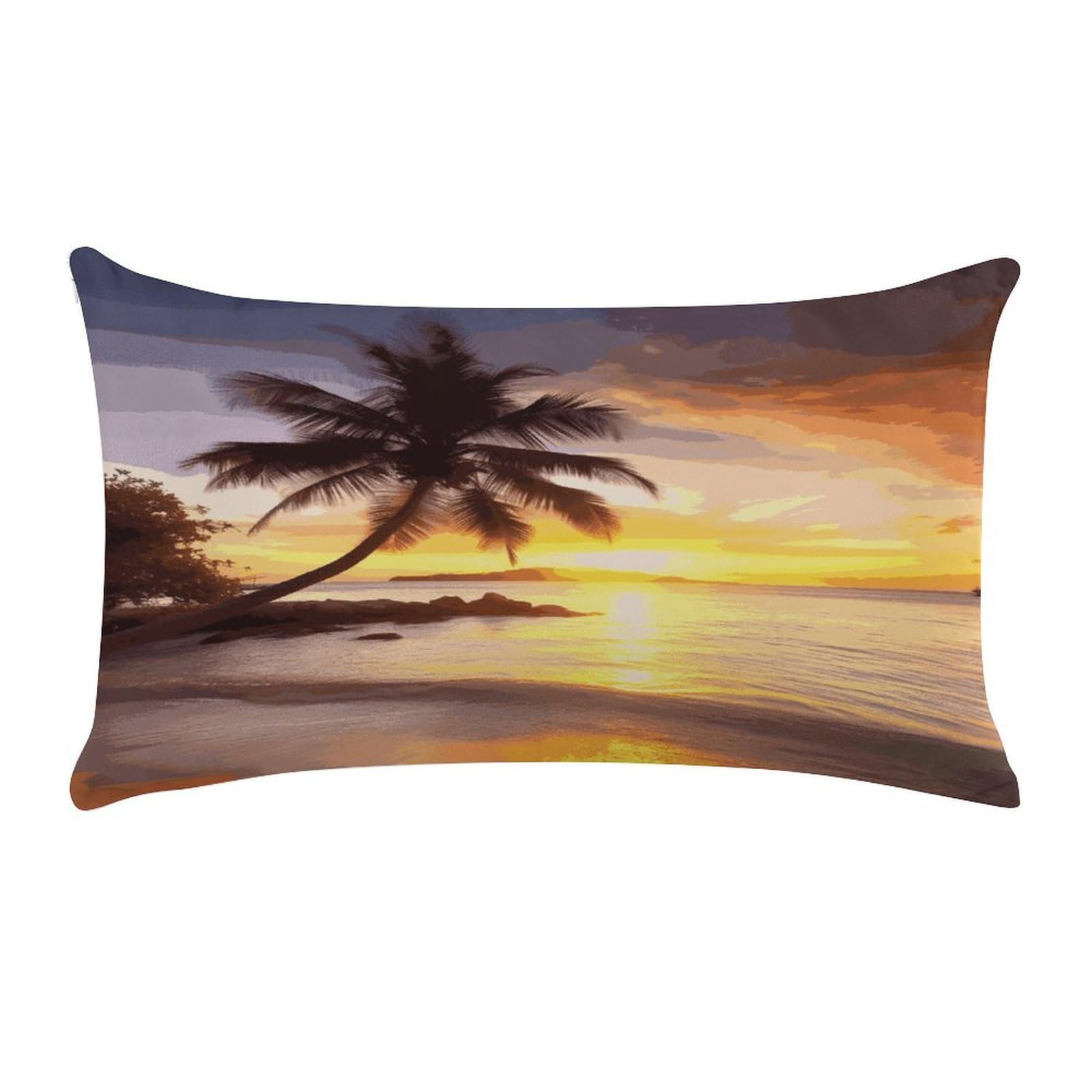 MUSM Sunrise Tropical Palm Tree Island Throw Pillow Cover Long Super Soft Pillowcase Luxury Plush Pillowcase Decorative Pillow Shams Anti-Fading Pillow Case Cushion Covers Cozy Pillow Protector