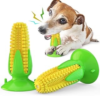 Guardians Dog Squeaky Chew Toy with Suction, Dogs Toothbrush Teeth Cleaning Squeaky Stick for Aggressive Chewers for Small Medium Dogs (Yellow Corn)