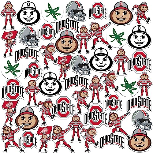 The Ohio State University Buckeyes 50ct Mixed Logo and Mascot Vinyl Sticker Pack for Laptop Water Bottle Tablet Scrapbooking Skateboard Indoor Outdoor Decals
