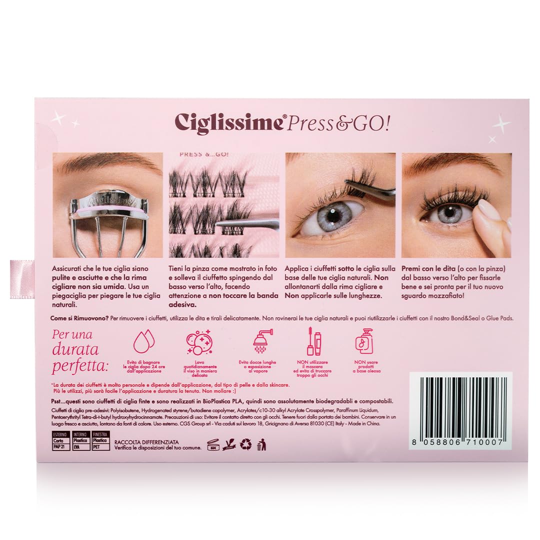 CLEAN GIRL Press&Go - Starter Kit Extension Ciglia + Pinzetta | Kit Ciuffetti Ciglia Finte Senza Colla 3D Vegan, Dermatologicamente Testate - Effetto No Make-up - Resistenti all'Acqua