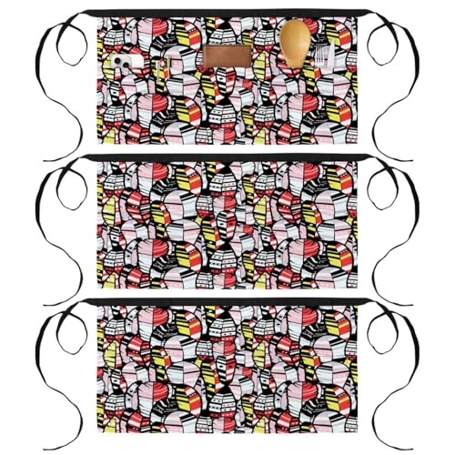 Tablier court de chef lot de 3 avec 3 poches style bohème multicolore 60x30.5cm