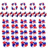 SUMERSHA 5 Set 20pcs Red White and Blue Flower Leis Patriotic 4th of July Decorations Hawaiian Luau Flower Necklace Headbands Wristbands Bracelets Memorial Day Birthday Party Favors