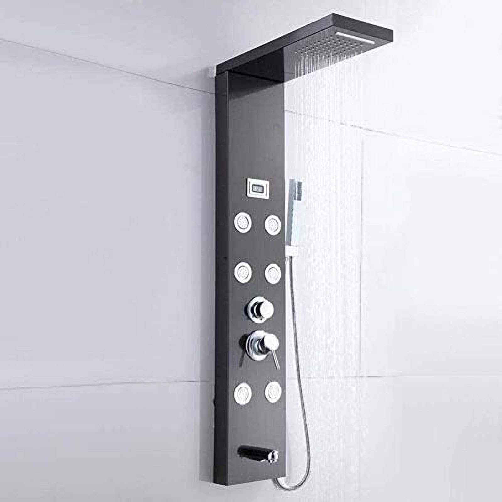 Pannello Doccia Sistemi Doccia in Acciaio Inossidabile con Display LCD Pannello Doccia Nero con termostato e 6 modalità dell'Acqua