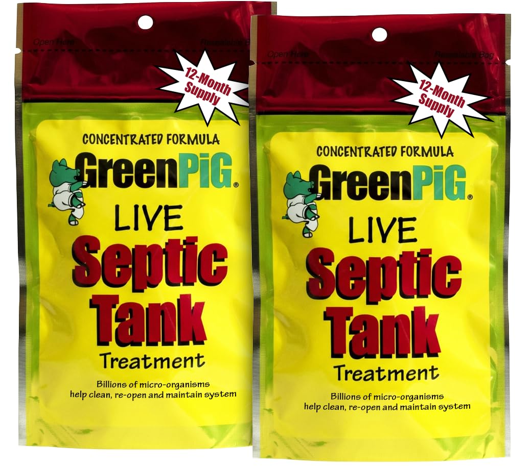 GREEN PIG Septic Tank Treatment - 8 Packets, Septic Safe Clog Remover, Prevents Expensive Septic Tank and Drain Field Failures, 2-Year Supply