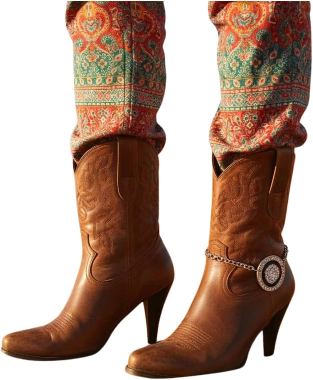 TrendyFashionJewelry Women Boot Bracelet Chain Metal Rodeo Boot Western Fashion Anklet Shoe Big Lion Coin Charm Silver SET BC166