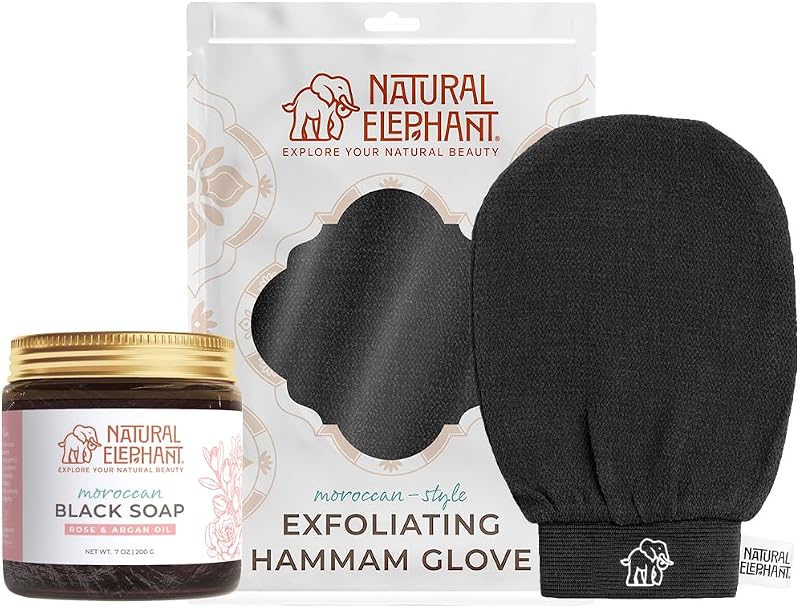 Sabonete preto marroquino Natural Elephant com luva Hammam esfoliante, 200 g