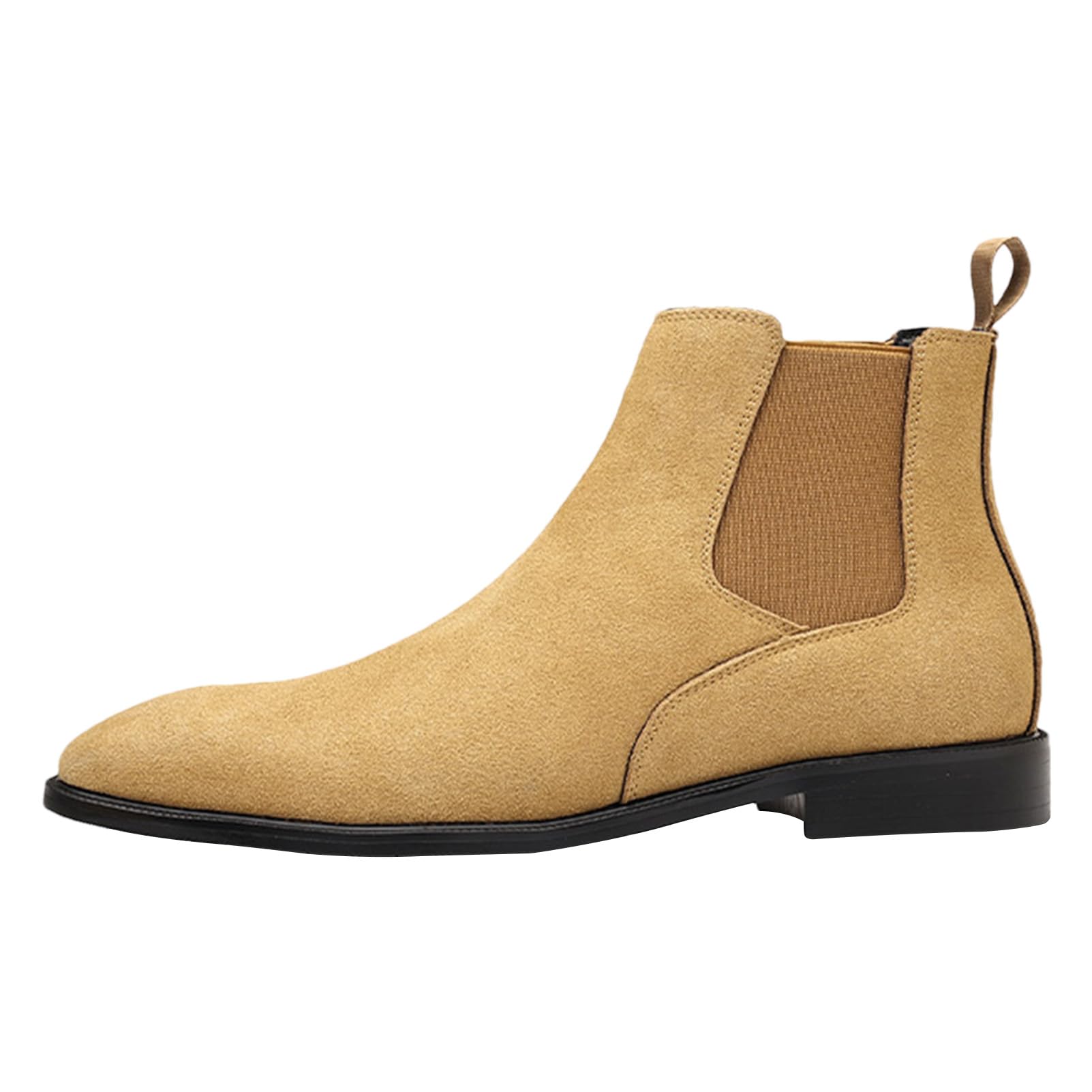 ANUFER Herren Rindsledern Wildlederleder Chelsea-Stiefel Quadratische Zehe Slip On Kleid Knöchelstiefel