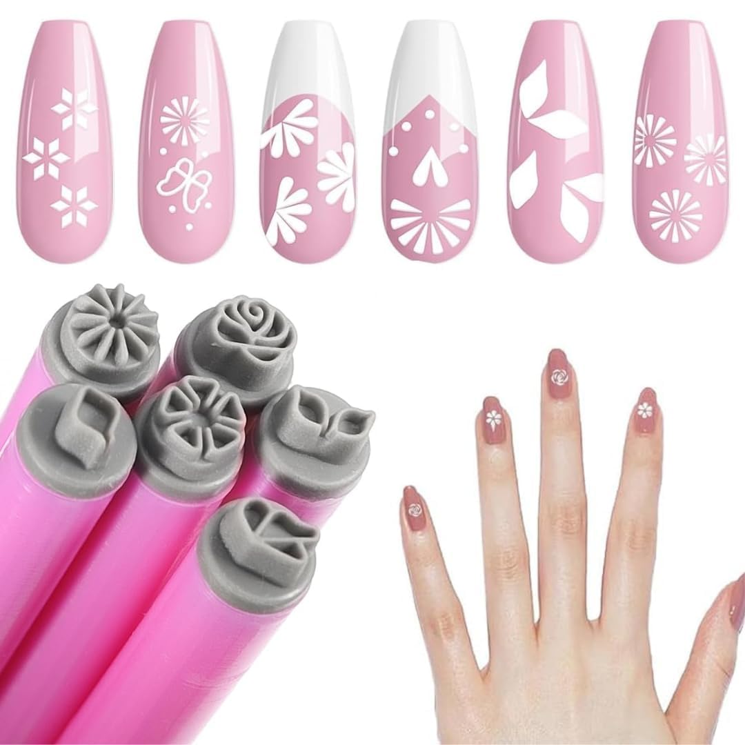 Lobe Miracle Nail Art Stamping Pen Set, 10 Pcs Double End Silicone Tools with 15 Interchangeable Heads, 3D Flower Design, DIY Manicure Kit