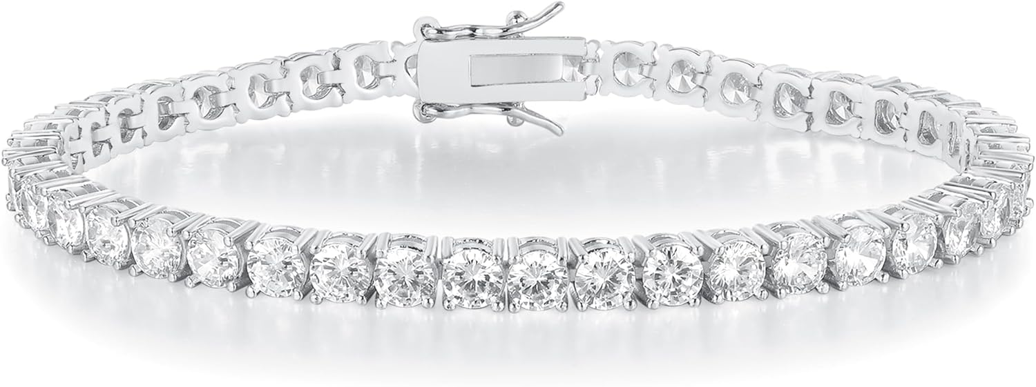 Gemsme Tennis Bracelet for Women Men, White/Yellow Gold Plated 5mm Round Cubic Zirconia Classic Tennis Bracelet(6-8inch)