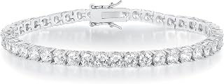 Gemsme Tennis Bracelet for Women Men, White/Yellow Gold Plated 5mm Round Cubic Zirconia Classic Tennis Bracelet(6-8inch)