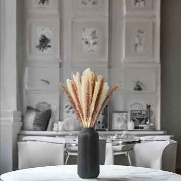 Ribbed Ceramic Black Vase for Pampas Grass - Decorative Flower Vase for Pampas Grass - Large Boho vase for Home Living Room Decor - Table Dining (black)