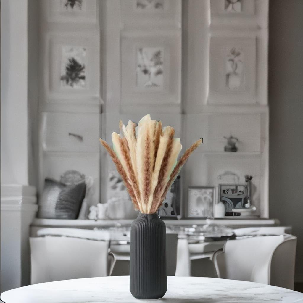 Ribbed Ceramic Black Vase for Pampas Grass, Decorative Flower Vase for Pampas Grass - Image 2