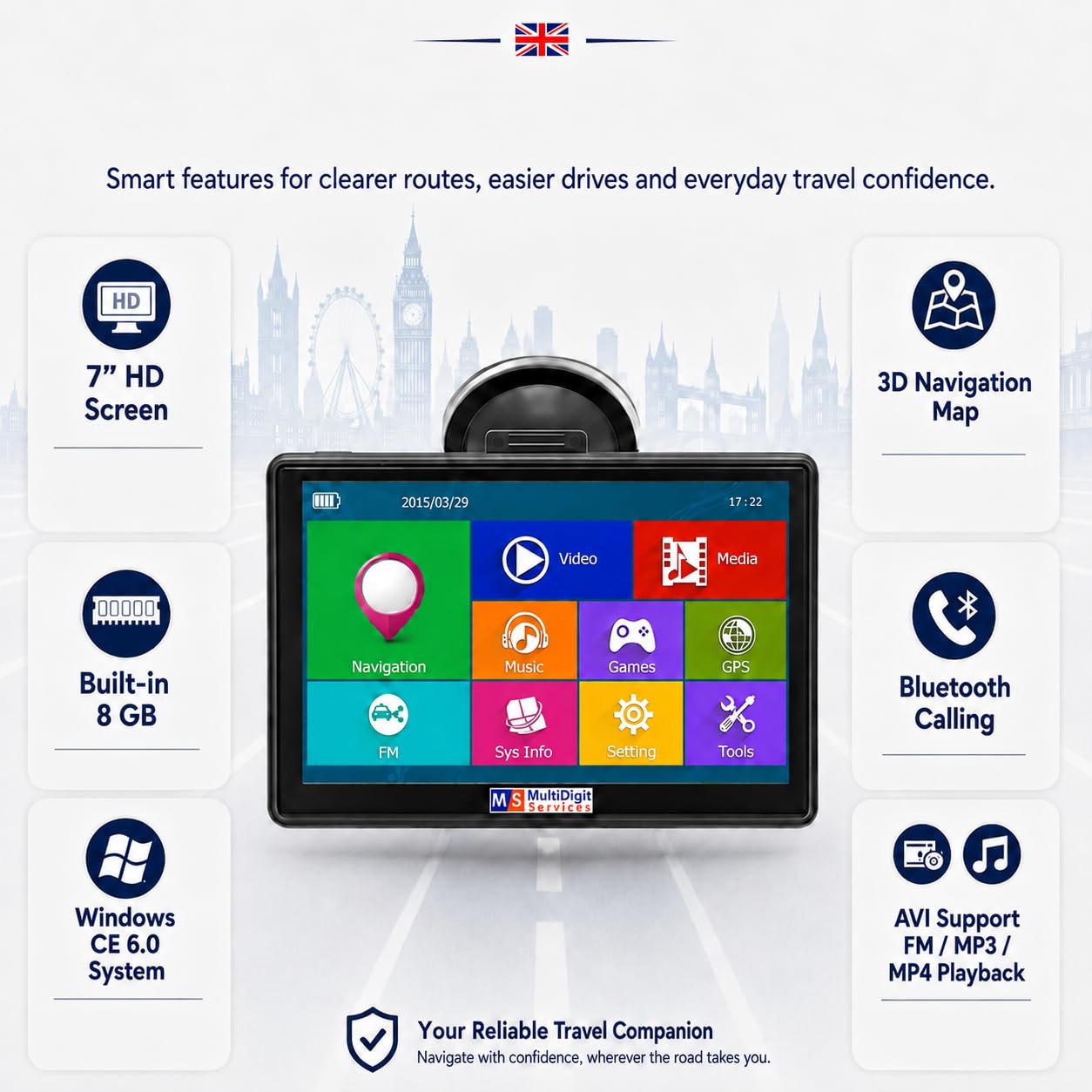 MS Drive - Navegador por satélite para coches del Reino Unido, pantalla táctil de 7 pulgadas, navegación GPS para camiones HGV, 8 GB de almacenamiento, sistema operativo Windows, tu mejor compañero de