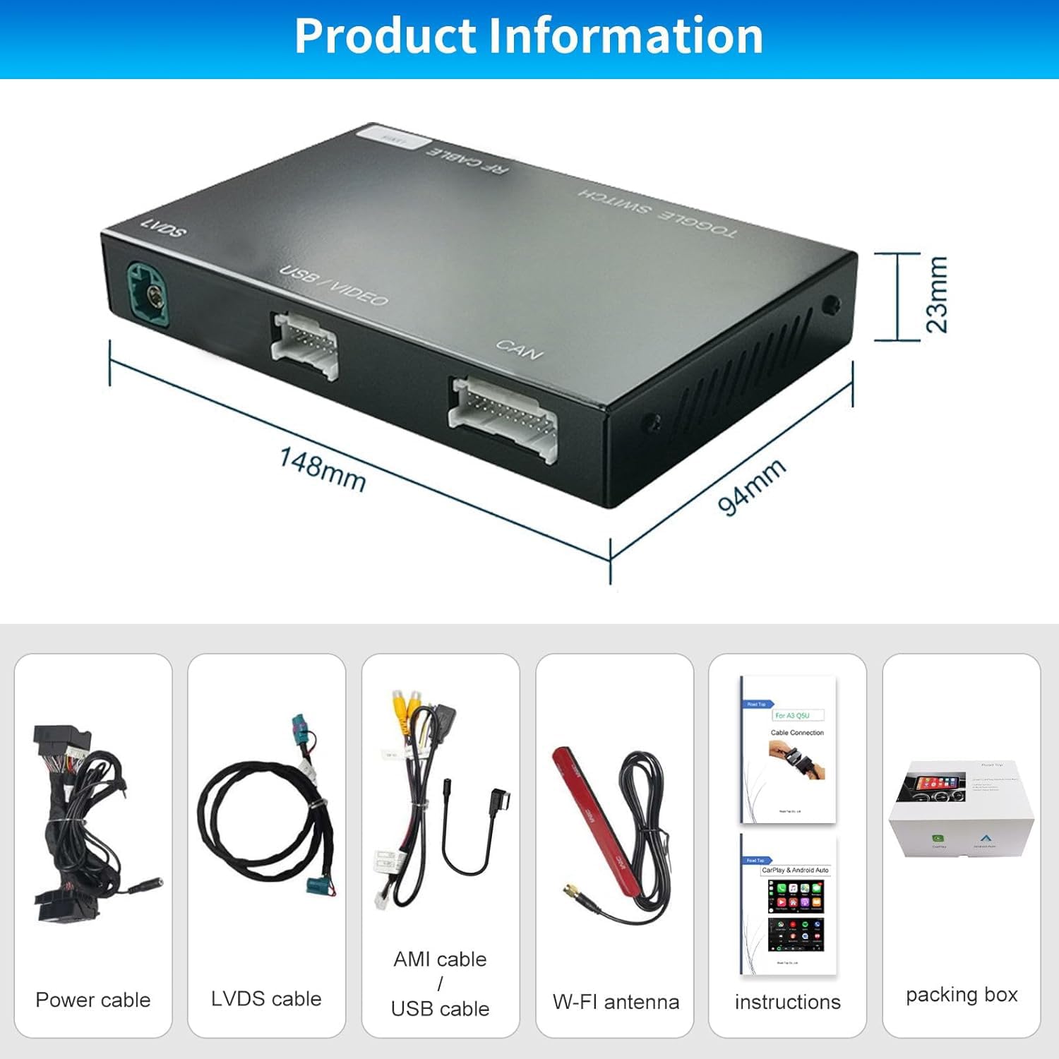 Road Top Décodeur CarPlay sans Fil pour Mercedes-Benz NTG4.5/4.7 | C/E/GLK/ML/CLA/GLA/CLS/SLK Classe (2012-2015), Android Auto sans Fil, Interface CarPlay Retrofit Compatible AUX, MirrorLink