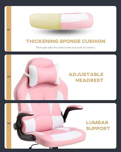 Miniatura 14 de Silla ergonómica para juegos de PC, silla de oficina para computadora con reposabrazos, reposacabezas y soporte lumbar, respaldo alto, silla
