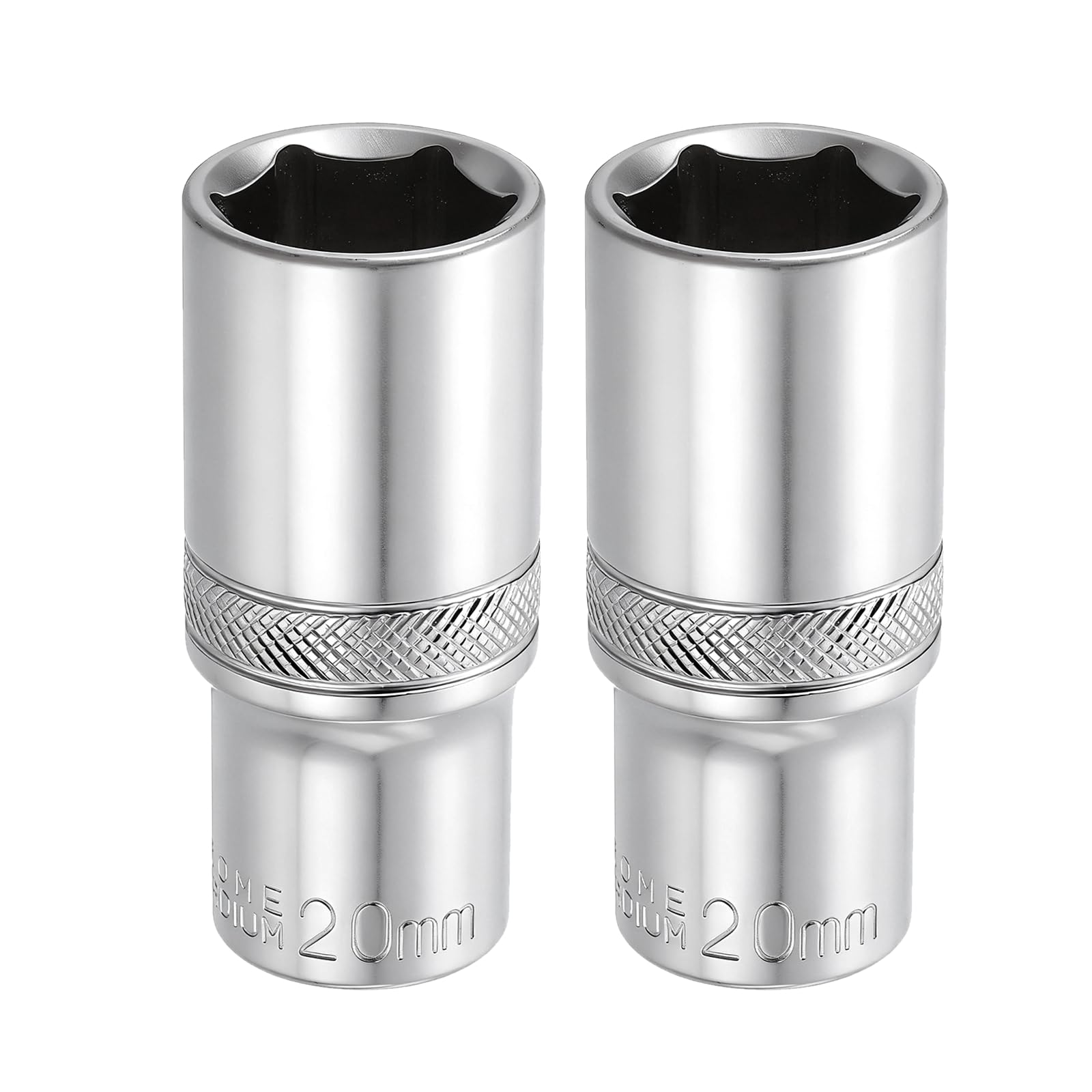 sourcing map 2pcs 6 Points Deep Socket 3/8" Drive 20mm Deep Metric CR-V Steel Polished Nickel Plating Impact Sockets 64mm / 2.5" Long Flip Sleeve Tool for Home Auto Nuts Bolts Repair
