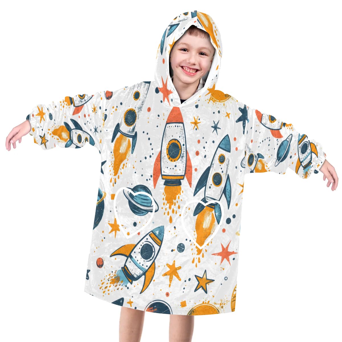 Pardick Wearable Blanket Hoodie for Kids, Gallant Astronaut Fleece Sweatshirt Blanket Oversized Blanket Sweatshirt with Pocket Flannel Warm Hooded Blanket 6-10 Year Old Girl Boy Gift, One Size