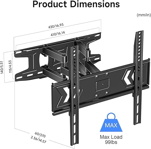 Miniatura 7 de Suptek MA001 - Soporte de pared para TV de movimiento completo para televisores de 32 a 60 pulgadas, soporte ajustable giratorio e inclinable,