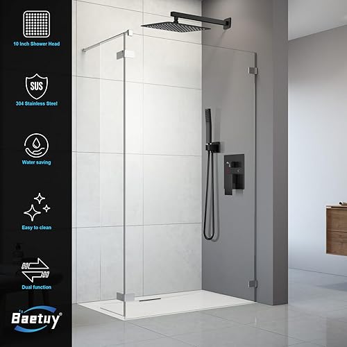 Miniatura 5 de Baetuy Sistema de ducha negro, juego de grifo de ducha cuadrado para baño, cabezal de ducha de lluvia y mango, accesorios de ducha montados en la