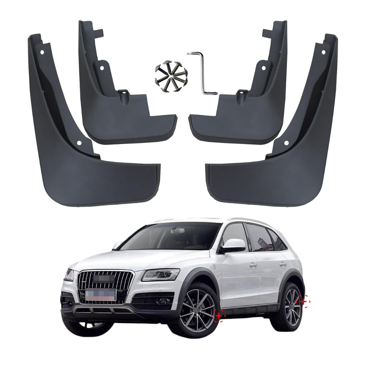Acwyahso Car Mud Flaps for Audi Q5 Wheel Arch modelling 2009-2017 (Not Sline & Regular) Splash Guards Mudguards Front Rear 4pcs - Anti-Scour & Impact Resistant, Heavy Duty Stone Shield