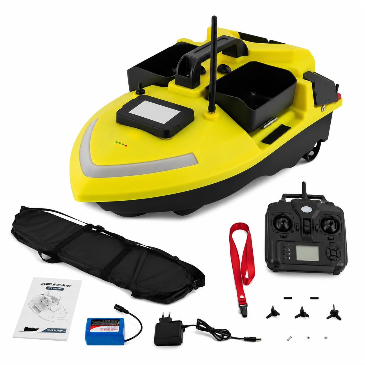 Barca per mangimi con GPS RC, barca a distanza con 3 camere di esca, luce LED, ritorno automatico, barca GPS Cruise con batteria da 12000 mAh