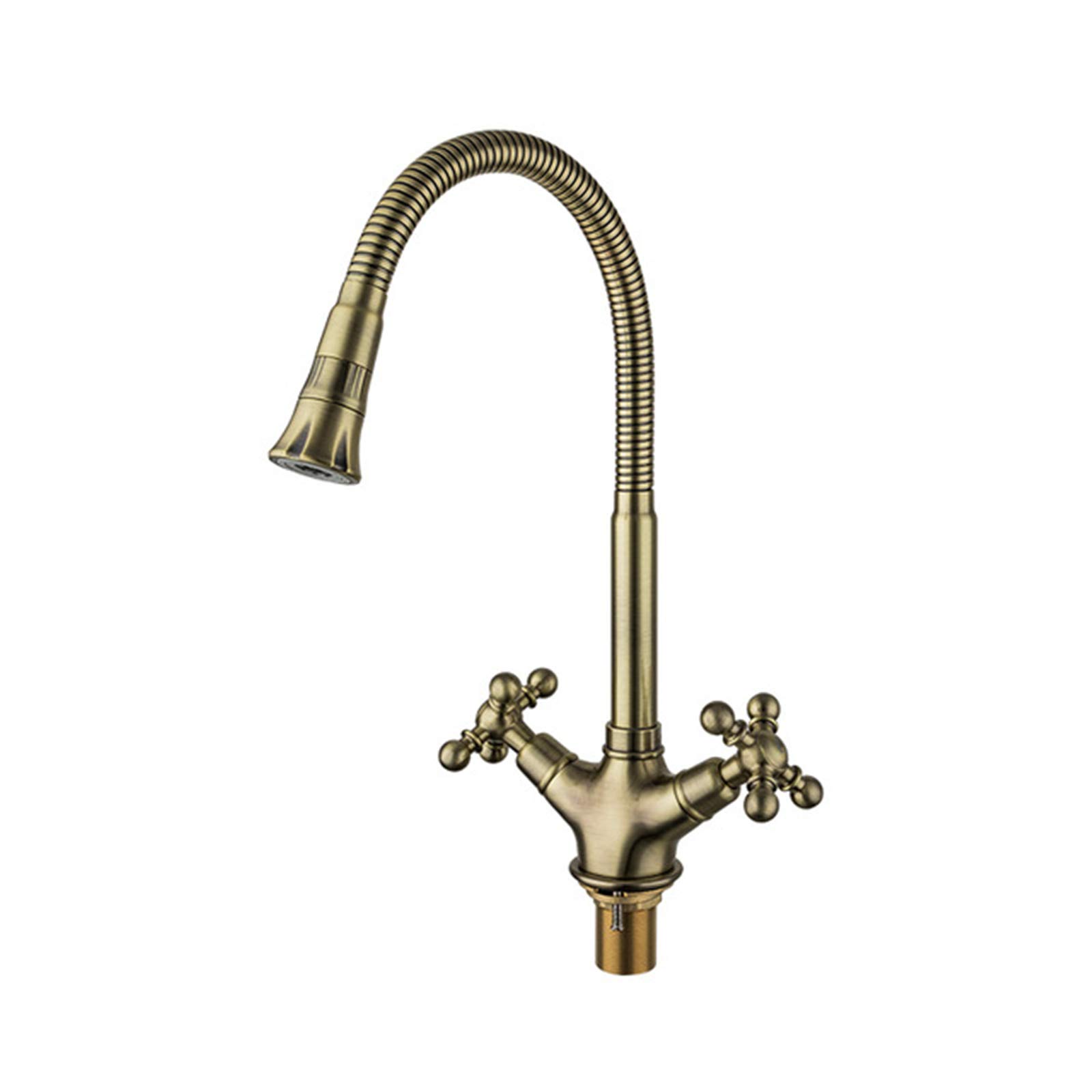 Grifo de agua caliente y fría dorado para cocina con mezclador de doble manija de 360°