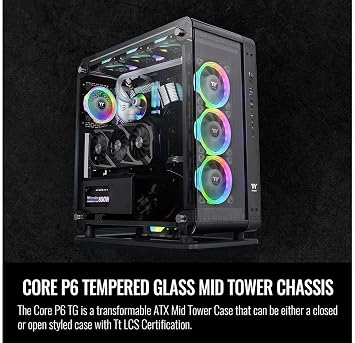 Thermaltake The Core P6 TG Black Edition Convertible ATX Mid Tower Full Modular Computer Case Tt LCS Certified CA-1V2-00M1WN-00