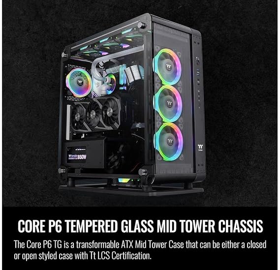 Thermaltake The Core P6 TG Black Edition Convertible ATX Mid Tower Full Modular Computer Case Tt LCS Certified CA-1V2-00M1WN-00