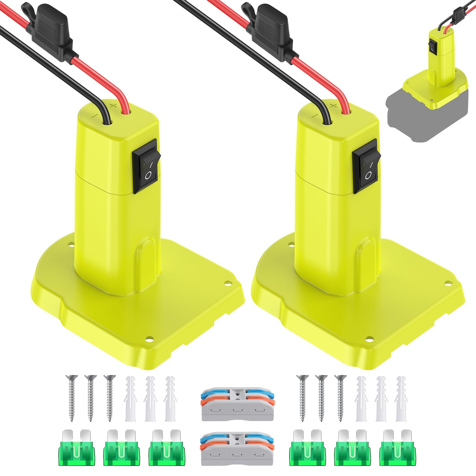 Paquete de 2 adaptadores de rueda eléctrica compatibles con Ryobi de 18 V, kit de conversión de adaptador de batería para juguetes de coche a control remoto, camión de paseo, conector de batería de
