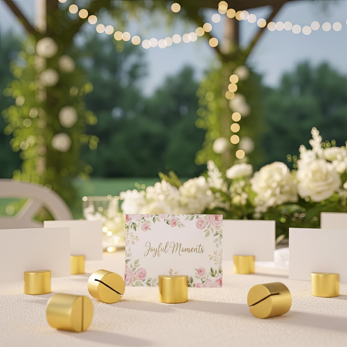 15 Pcs Gold Wooden Table Number Stands, Mini Cylinder Place Card Holders Set, Rustic Table Top Holders Photo Display Stands for Wedding, Party, Restaurant, Business, Home, And Office Decoration